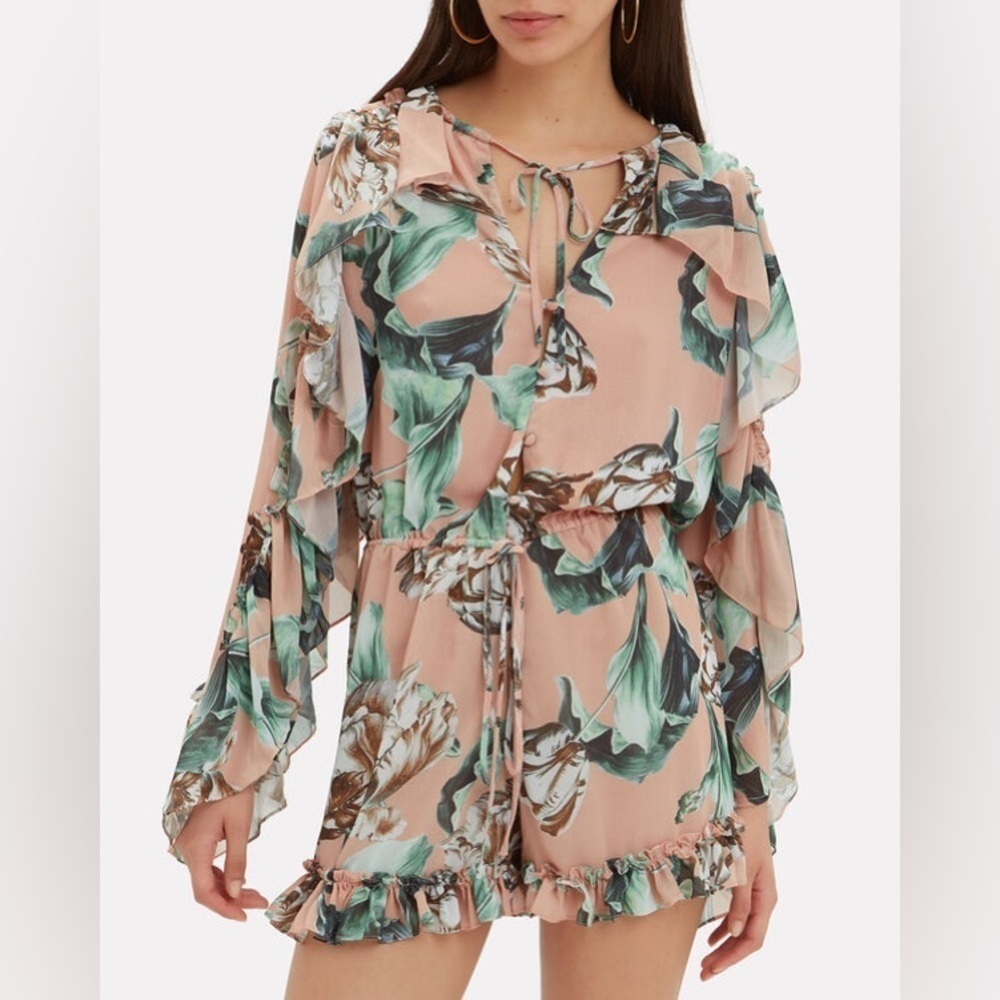 PatBO Botanica Ruffled Romper 10 Floral Boho Bell Sleeve Resort Vacation Outfit